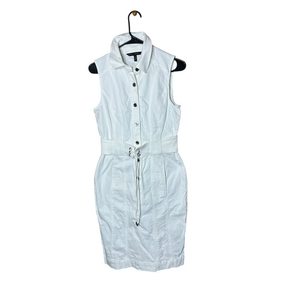 White House Black Market White Denim Waist Belt Dress Size 4
